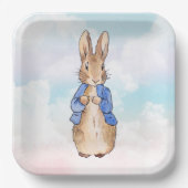 Assiettes En Carton Pierre le lapin bleu pastel et nuages roses (Recto)