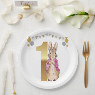 Assiettes En Carton Pierre le lapin rose Veste premier anniversaire