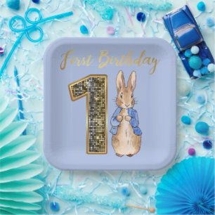 Assiettes En Carton Pierre le Rabbit Gold 1er anniversaire