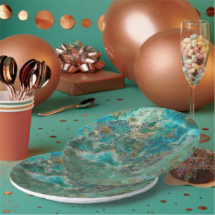 Assiettes En Carton Pierre minérale bleu Chrysocolla