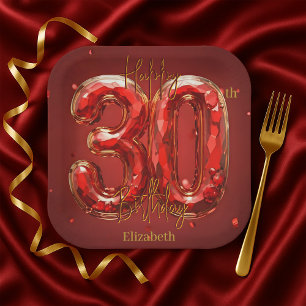 Assiettes En Carton Pierre précieuse élégante Rubis et Or 30e Annivers