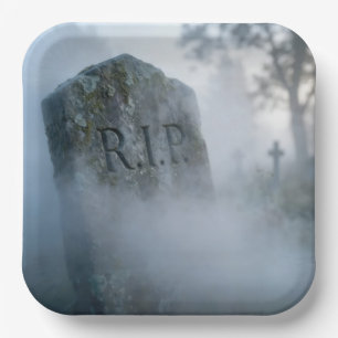 Assiettes En Carton Pierres tombales Halloween R.I.P. dans la brume