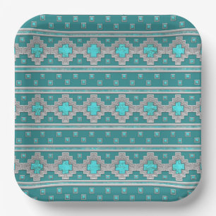 Assiettes En Carton Pierres Turquoise du Sud-Ouest Motif Géométrique I