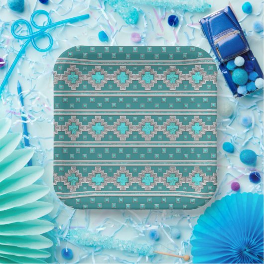 Assiettes En Carton Pierres Turquoise Sud-Ouest Impression géométrique (Fête)