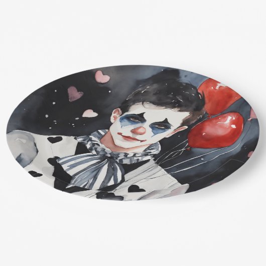 Assiettes En Carton Pierrot noir et blanc (Angle)