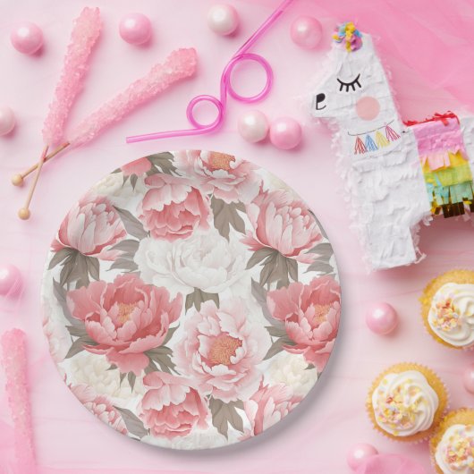 Assiettes En Carton Pies rose et blanche (Fête)