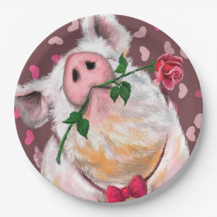 Assiettes En Carton Pig de Gentleman - Romantique - Amusant