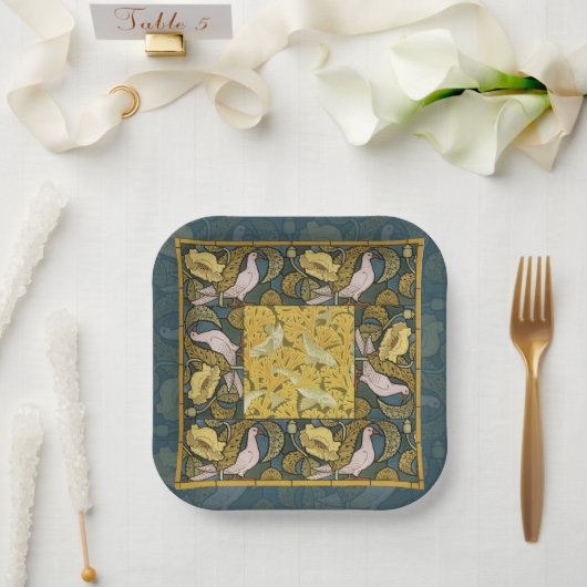 Assiettes En Carton Pigeon Blue Yellow Fish Art Nouveau (Mariage)