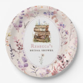 Assiettes En Carton Pile de livres Baby shower aquarelle fleur sauvage (Devant)