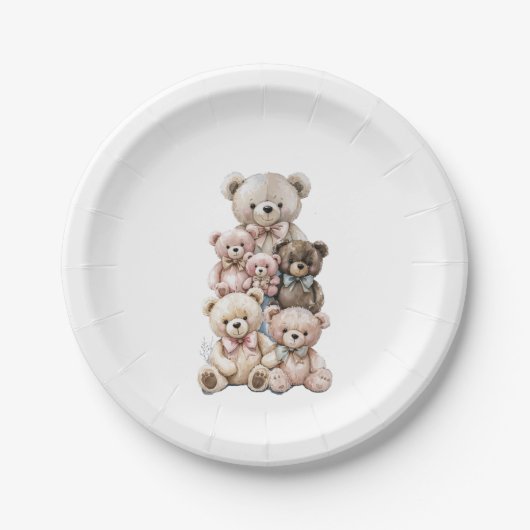 Assiettes En Carton Pile d'ours en peluche mignonne Pastel (Devant)