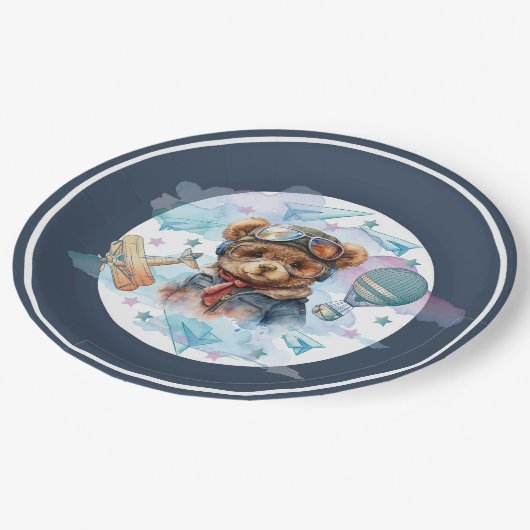 Assiettes En Carton Pilote Teddy Bear Baby shower d'anniversaire (Angle)