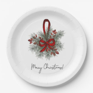Assiettes En Carton Pin de Noël avec Bow rouge