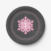Assiettes En Carton Pin lunatique d'anniversaire de flocon de neige (Devant)
