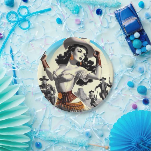 Assiettes En Carton Pin-up Ouest rétro (Fête)