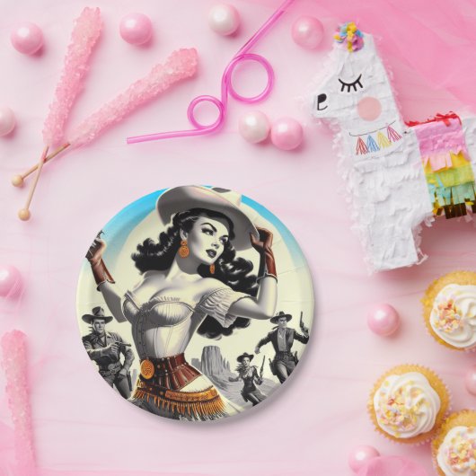 Assiettes En Carton Pin-up Ouest rétro (Fête)