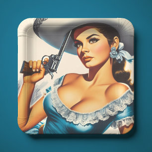 Assiettes En Carton Pin-up rétro Far West