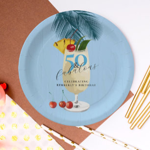 Assiettes En Carton Pina Colada Cocktail Blue 50th Birthday Party