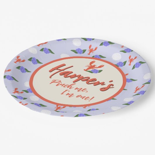 Assiettes En Carton "Pince-moi ! I'm One" Homard côtier Anniversaire (Angle)