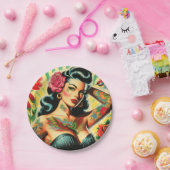 Assiettes En Carton Pinceau de tatouage rétro Old School (Fête)