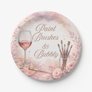 Assiettes En Carton Pinceaux & Peinture aquarelle rose pétillante à bo