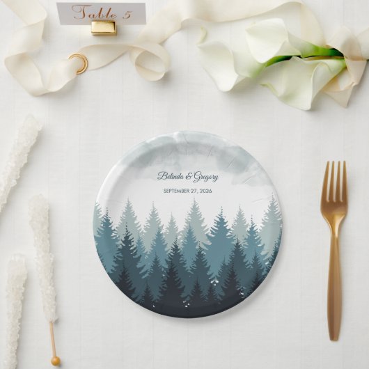 Assiettes En Carton Pine Arbre Aquarelle Forêt Mariage rustique (Mariage)