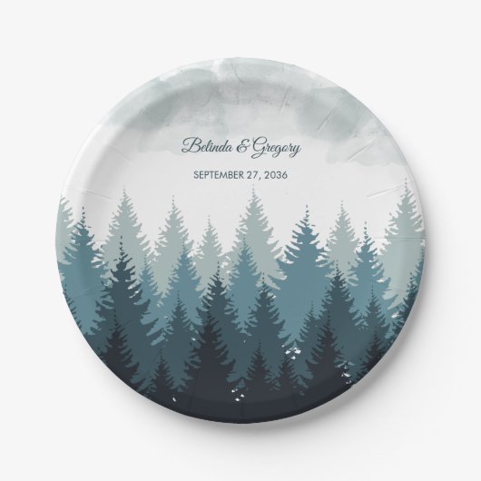 Assiettes En Carton Pine Arbre Aquarelle Forêt Mariage rustique (Devant)