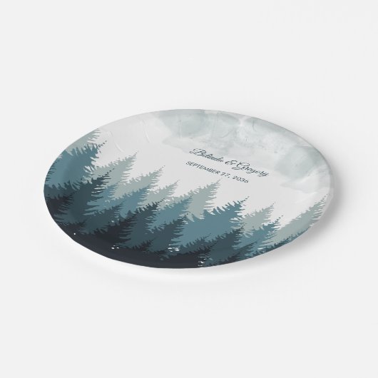 Assiettes En Carton Pine Arbre Aquarelle Forêt Mariage rustique (Angle)