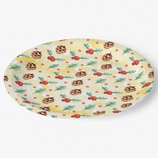Assiettes En Carton Pine Cones et Motif de Noël Holly (Angle)