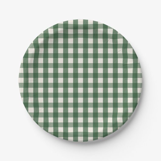 Assiettes En Carton Pine Needle Lane - Pine Green Gingham Pattern (Devant)