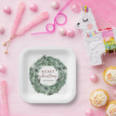 Assiettes En Carton Pine Tree Wreath Joyeux Noël Vert & Rouge (Fête)