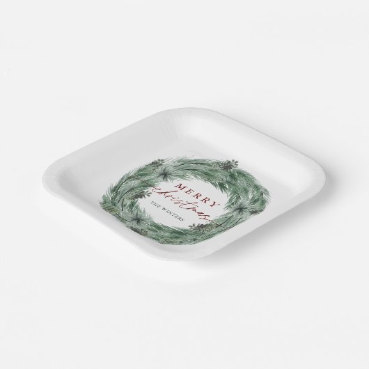 Assiettes En Carton Pine Tree Wreath Joyeux Noël Vert & Rouge (Angulaire)