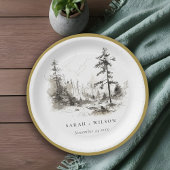 Assiettes En Carton Pine Woods Mountain Paysage Mariage de croquis
