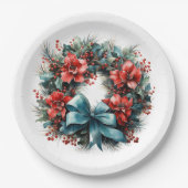 Assiettes En Carton Pine Wreath avec Holly Christmas (Devant)