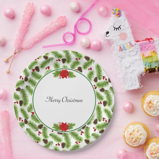 Assiettes En Carton Pinecones de Noël et baies rouges (Fête)