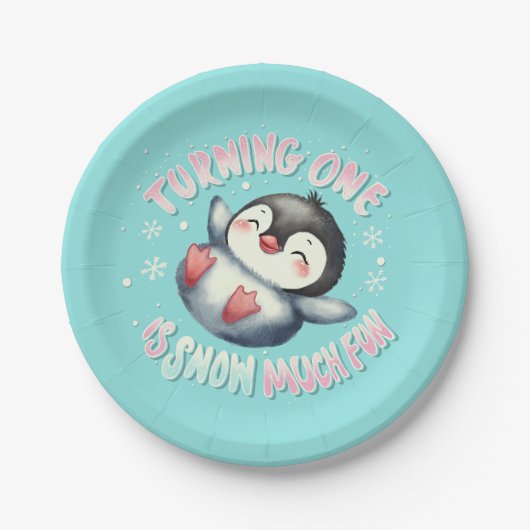 Assiettes En Carton Pingouin 1ère fête d'anniversaire Winter Wonderlan (Devant)