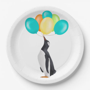 Assiettes En Carton Pingouin Avec Ballons Colorés