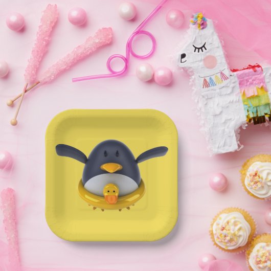 Assiettes En Carton Pingouin Avec Plaques De Papier En Caoutchouc (Fête)