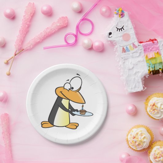 Assiettes En Carton Pingouin Avec Un Cupcake Drôle Plaques De Papier A (Fête)