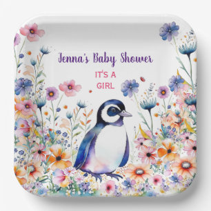 Assiettes En Carton Pingouin bébé en fleurs C'est une fille BABY SHO