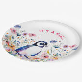 Assiettes En Carton Pingouin bébé en fleurs C'est une fille | BABY SHO (Angle)