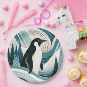 Assiettes En Carton Pingouin bleu ciel crémeux dans la forêt d'hiver d (Fête)