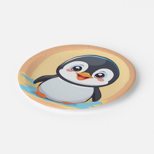 Assiettes En Carton Pingouin bleu mignon Visage zoo glace Anniversaire (Angle)