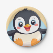 Assiettes En Carton Pingouin bleu mignon Visage zoo glace Anniversaire (Devant)