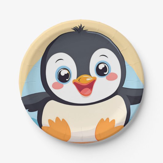 Assiettes En Carton Pingouin bleu mignon Visage zoo glace Anniversaire (Devant)