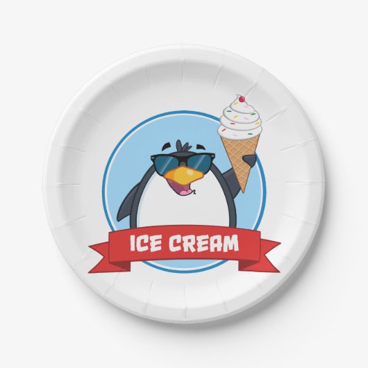 Assiettes En Carton Pingouin cool tenant de la crème glacée (Devant)