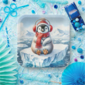 Assiettes En Carton Pingouin de Noël dans les flocons de neige (Fête)