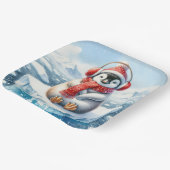 Assiettes En Carton Pingouin de Noël dans les flocons de neige (Angulaire)