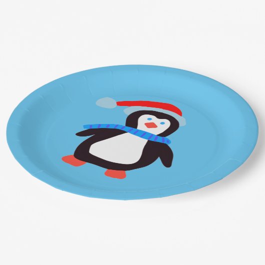 Assiettes En Carton Pingouin d'hiver classique (Angle)