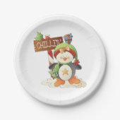 Assiettes En Carton Pingouin d'hiver et oiseau Chillin Noël (Devant)