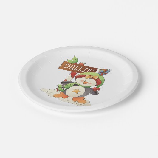 Assiettes En Carton Pingouin d'hiver et oiseau Chillin Noël (Angle)